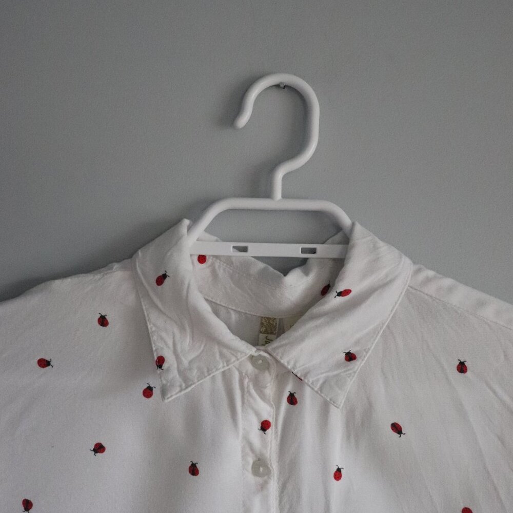 Japna Ladybug Button-Down Collared Blouse Red White Top Size S - Picture 6 of 14